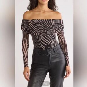 AFRM Off-Shoulder Zebra Print Bodysuit NWT large